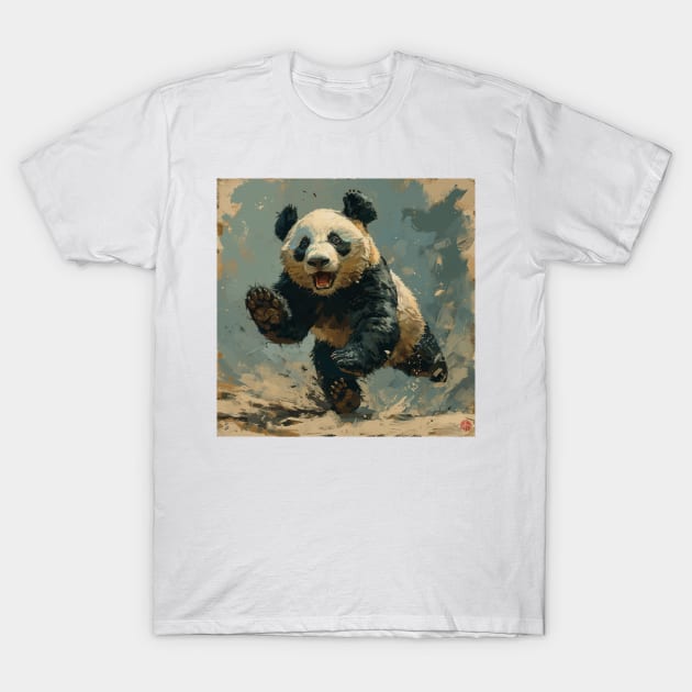 Cute Panda Runing T-Shirt by SzlagRPG